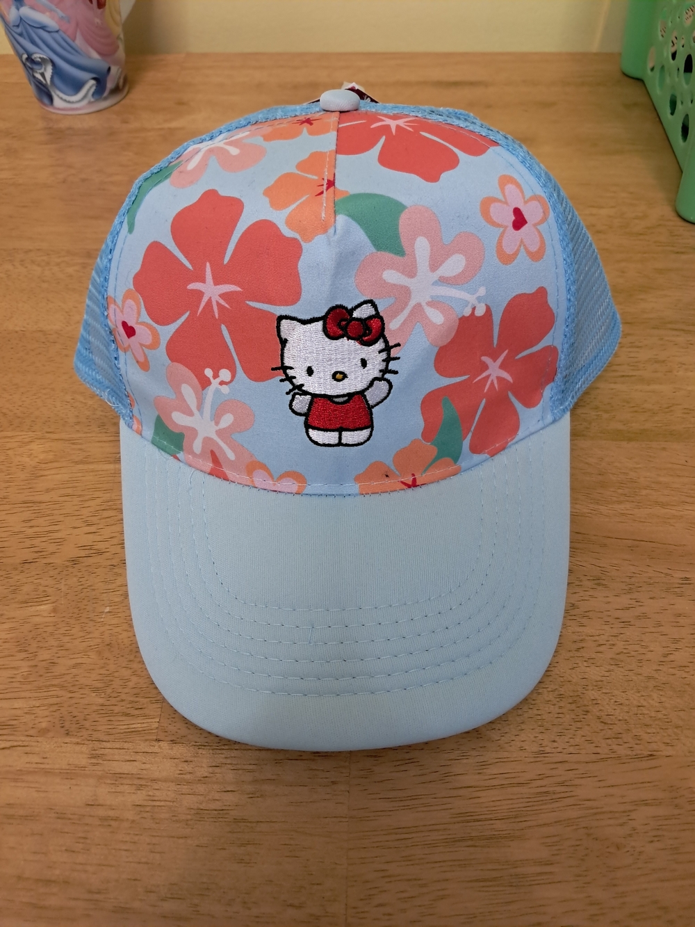 NWT Sanrio Hello Kitty Hawaii Beach Floral Trucker Hat Blue Mesh Snapback Cap